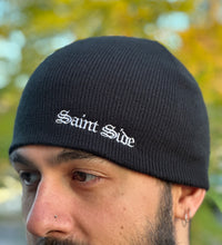 Load image into Gallery viewer, Saint Side - Skull Beanie Black with White Old English

