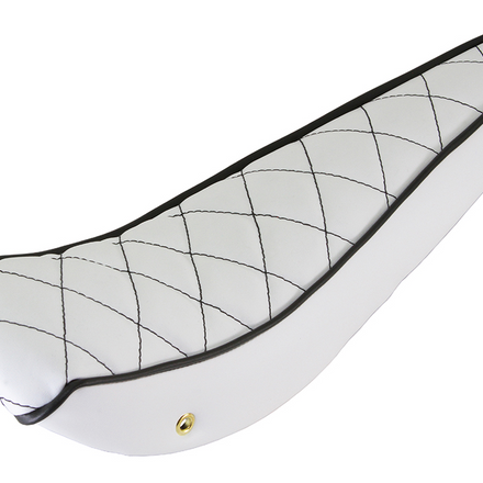 20" Diamond Banana Saddle Seat Vinyl White With Black Stitch
