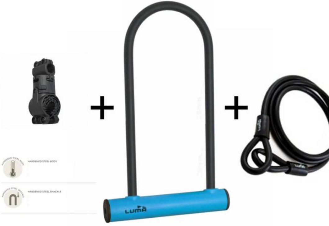 Luma U Lock Set Large 180 x 320mm x 12mm Black Blue, with cable and mount