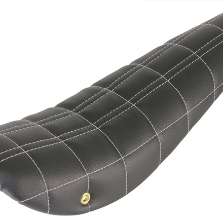 20" Banana Saddle Seat Vinyl Black With White Double Line Square Stitch