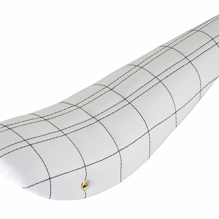 20" Banana Saddle Seat Vinyl White With Black Double Line Square Stitch