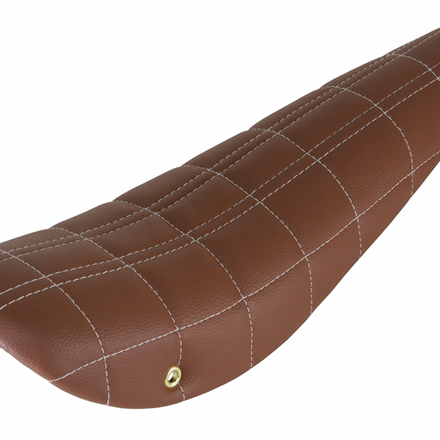 20" Banana Saddle Seat Vinyl Brown With White Double Line Square Stitch