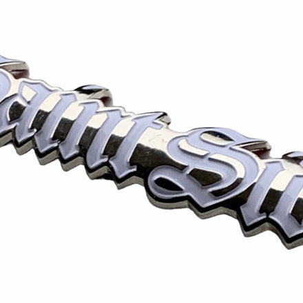 Saint Side Old English Logo White / Chrome Metal Badge