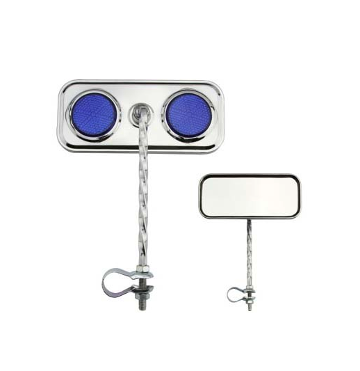 Rectangle Square Twist Mirror with Blue Reflector Chrome