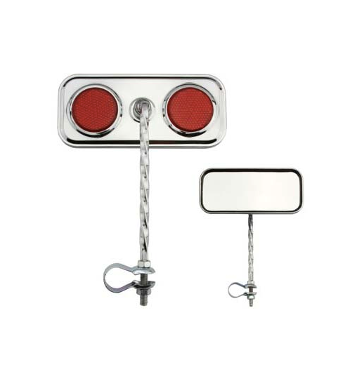 Rectangle Square Twist Mirror with Red Reflector Chrome