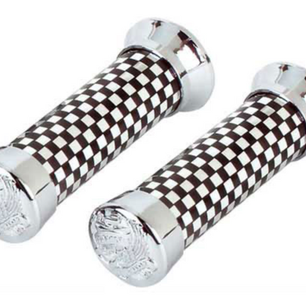 Alloy Checker Chrome Handlebar Grips with Eagle End Caps
