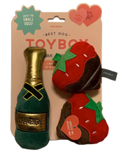 Load image into Gallery viewer, Fringe Studio - &quot;LOVE DROOLS&quot; Champers and Chocolate Strawberries 3 Piece Dog Toy Set
