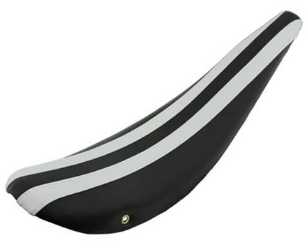 26" Banana Saddle Seat Vinyl Black With White Vinyl Stripes