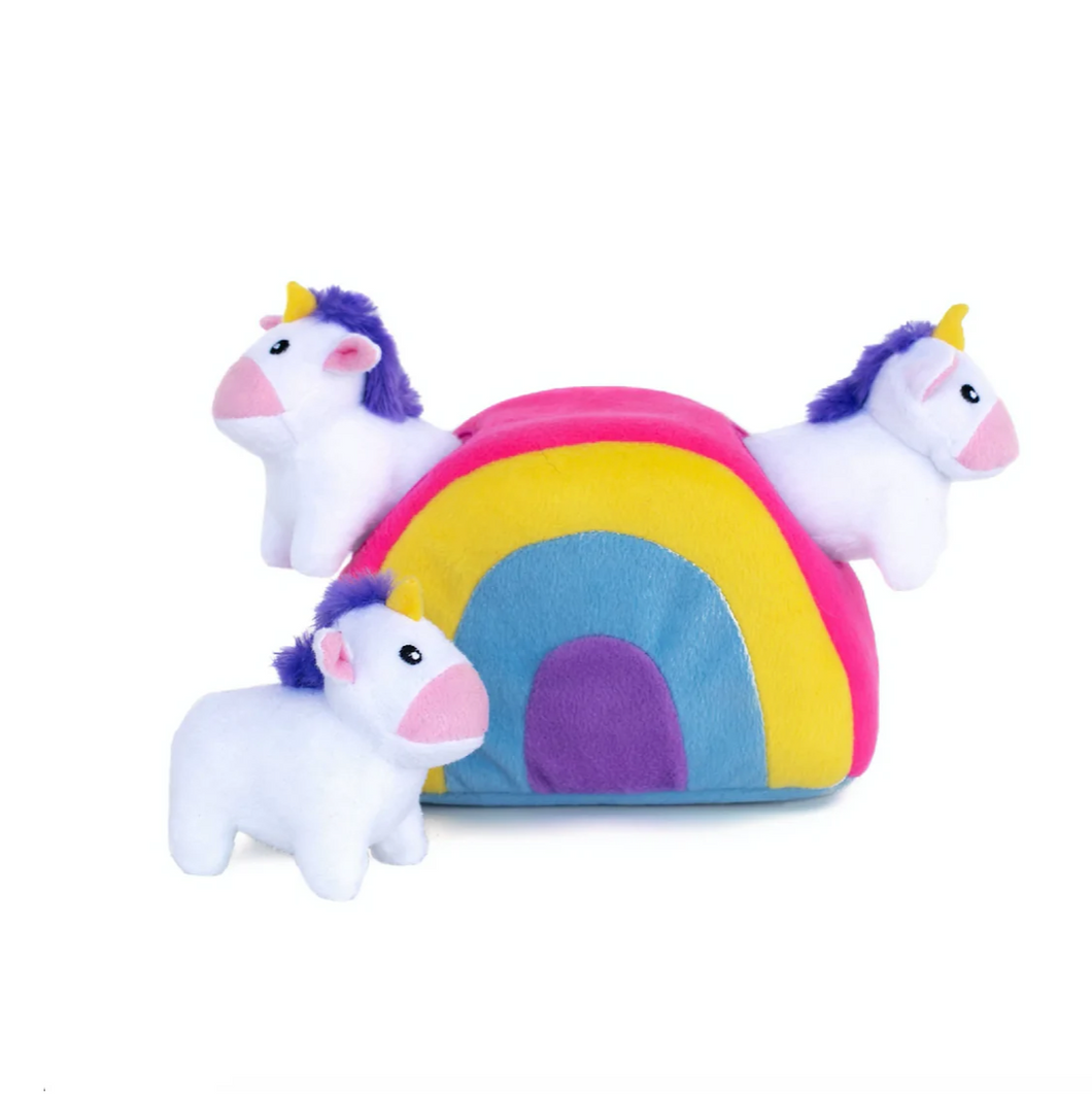 Zippy Paws Holiday Burrow Toy - Unicorns in Rainbow