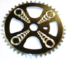 44T 4x Ice Cream Cone Design ChainRing CNC Alloy 1/2" x 1/8" x 44T, Black with Silver teeth