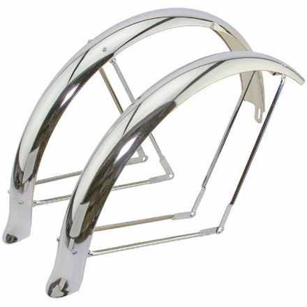 26" Flared Adjustable Ducktail Balloon Fender Set Chrome