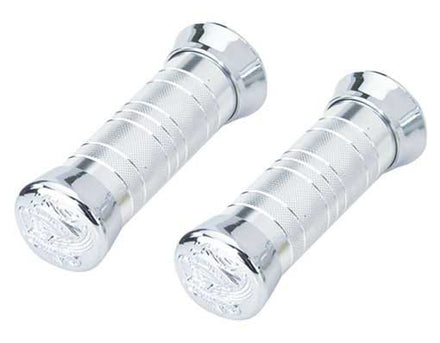 Alloy Look Knurl Chrome Handlebar Grips with Eagle End Caps