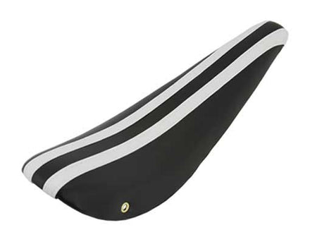20" Banana Saddle Seat Vinyl Black with Two White Stripes