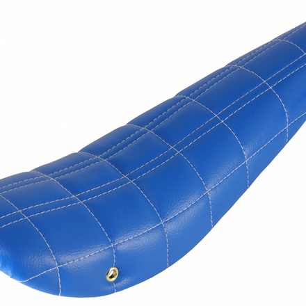 20" Banana Saddle Seat Vinyl Blue With White Double Line Square Stitch