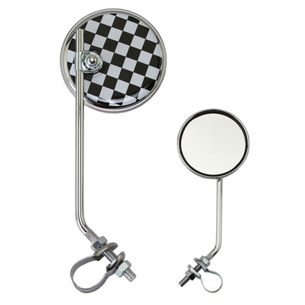 Check Round Mirror Chrome with Black and White