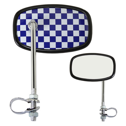 Check Oval Mirror Chrome with Blue and White