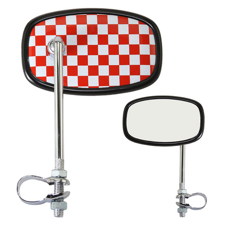 Check Oval Mirror Chrome with Red and White