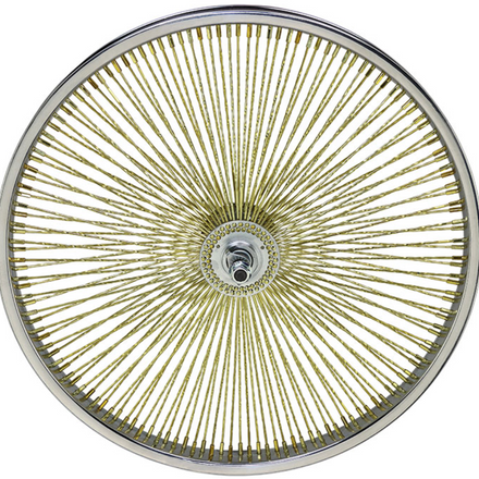 20" 144 Spoke Front Wheel Chrome with Gold Twisted Spokes