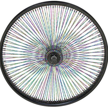 20" 144 Spoke Front Wheel Black with Oil Slick Twisted Spokes