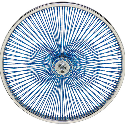 20" 144 Spoke Front Wheel Chrome with Blue Twisted Spokes