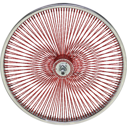 20" 144 Spoke Front Wheel Chrome with Red Twisted Spokes