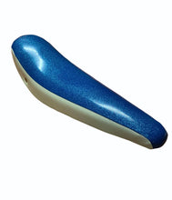 Load image into Gallery viewer, 20&quot; Banana Saddle Seat Vinyl Sparkle Blue with Sparkle White Sides
