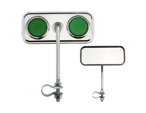 Rectangle Mirror with Green Reflectors Chrome