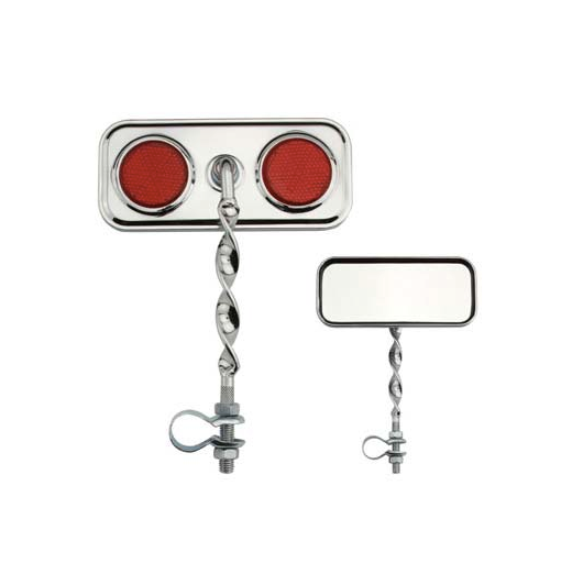 Flat Twisted Mirror with Red Reflectors Chrome