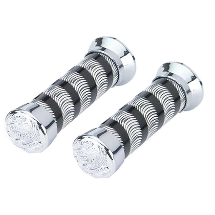 Alloy Swirl Black Chrome Handlebar Grips with Eagle End Caps