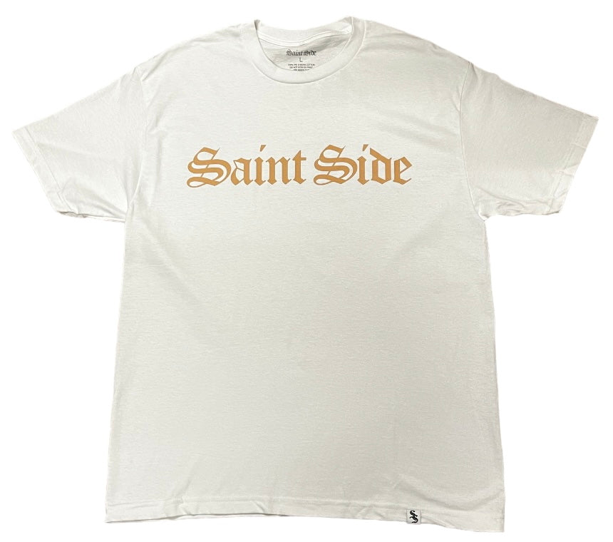 Saint Side -  Quick Strike Old English T-Shirt White with Khaki Brown