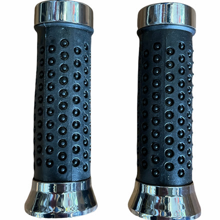 Rubber Handlebar Grips with Black Circle Knurling and Chrome Caps