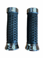 Rubber Handlebar Grips with Black Circle Knurling and Chrome Caps