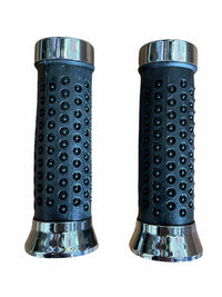 Rubber Handlebar Grips with Black Circle Knurling and Chrome Caps