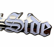 Load image into Gallery viewer, Saint Side Old English Logo White / Chrome Metal Badge
