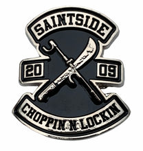 Load image into Gallery viewer, Saint Side Choppin&#39;n&#39;Lockin Logo Black / Chrome Metal Badge
