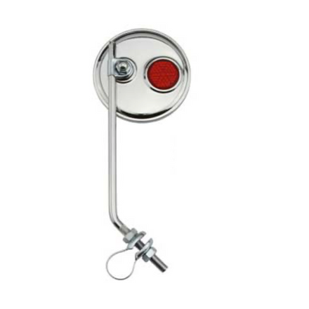 Round Mirror Red Reflector Chrome