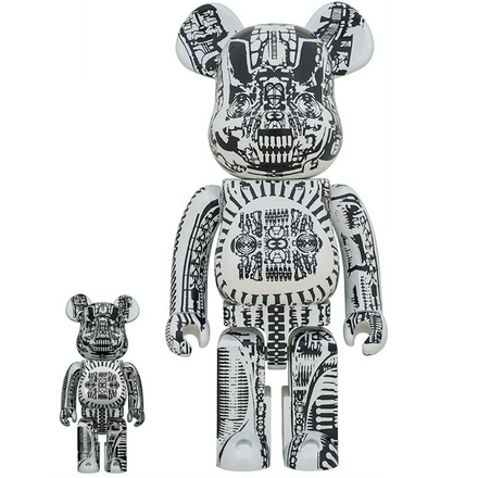 BE@RBRICK 100% and 400% Set H.R. Giger White Chrome