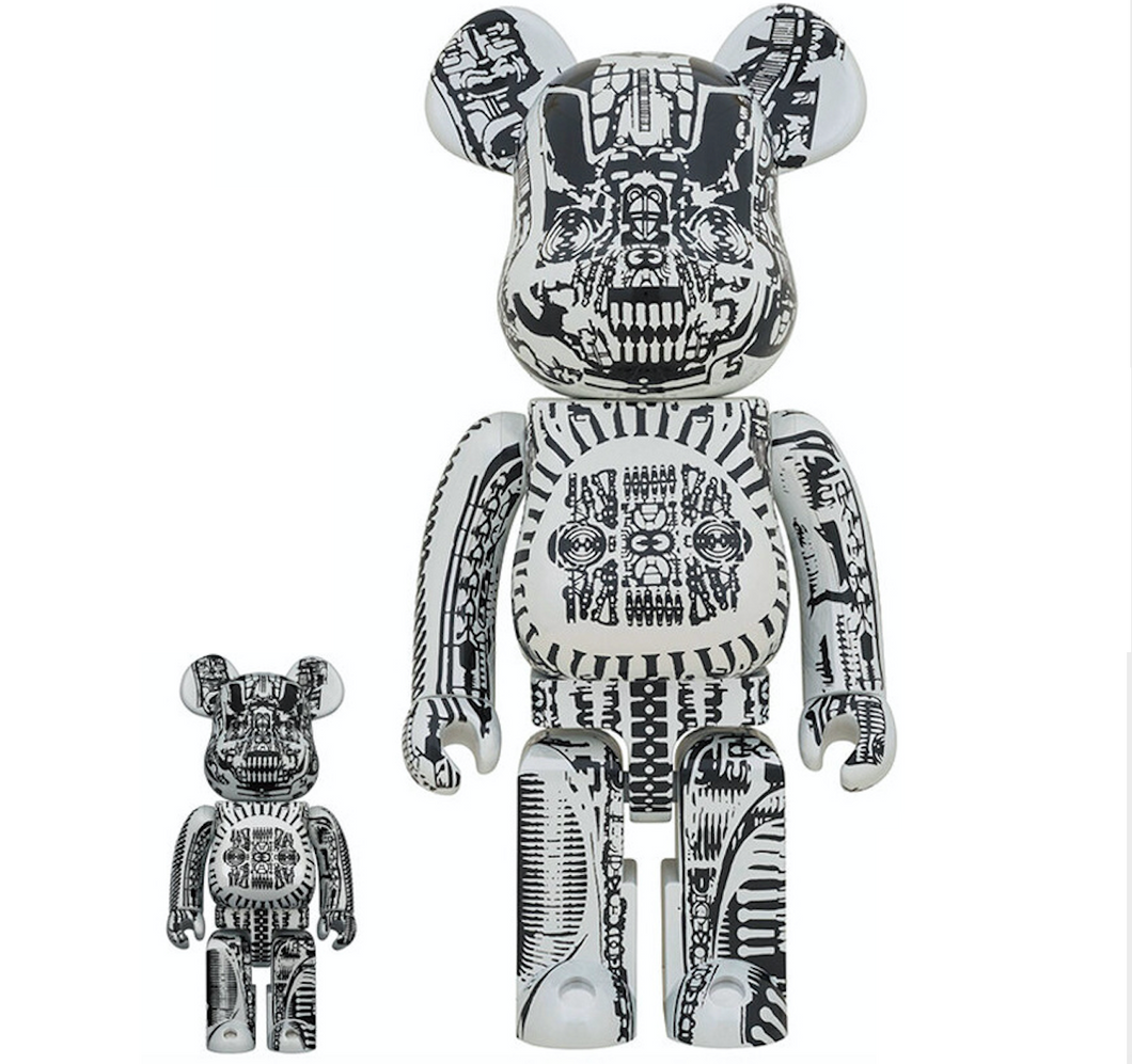 BE@RBRICK 100% and 400% Set H.R. Giger White Chrome