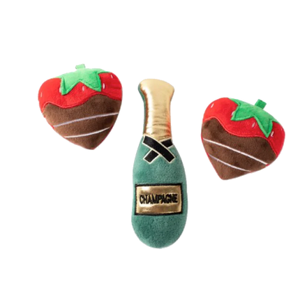Fringe Studio - "LOVE DROOLS" Champers and Chocolate Strawberries 3 Piece Dog Toy Set