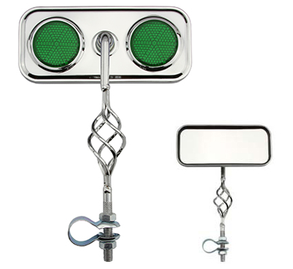 Rectangle Cage Mirror Chrome With Green Reflectors