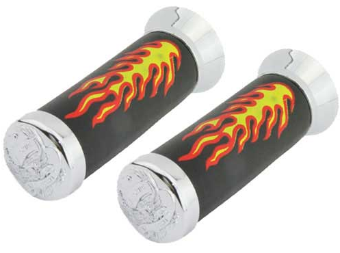 Flame Handlebar Grips Black and Chrome