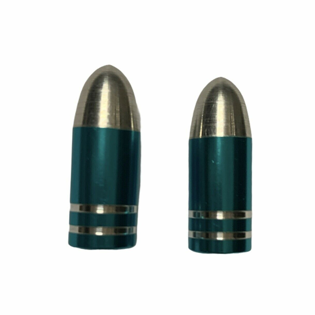 Bullet Striped Valve Caps Teal/Silver